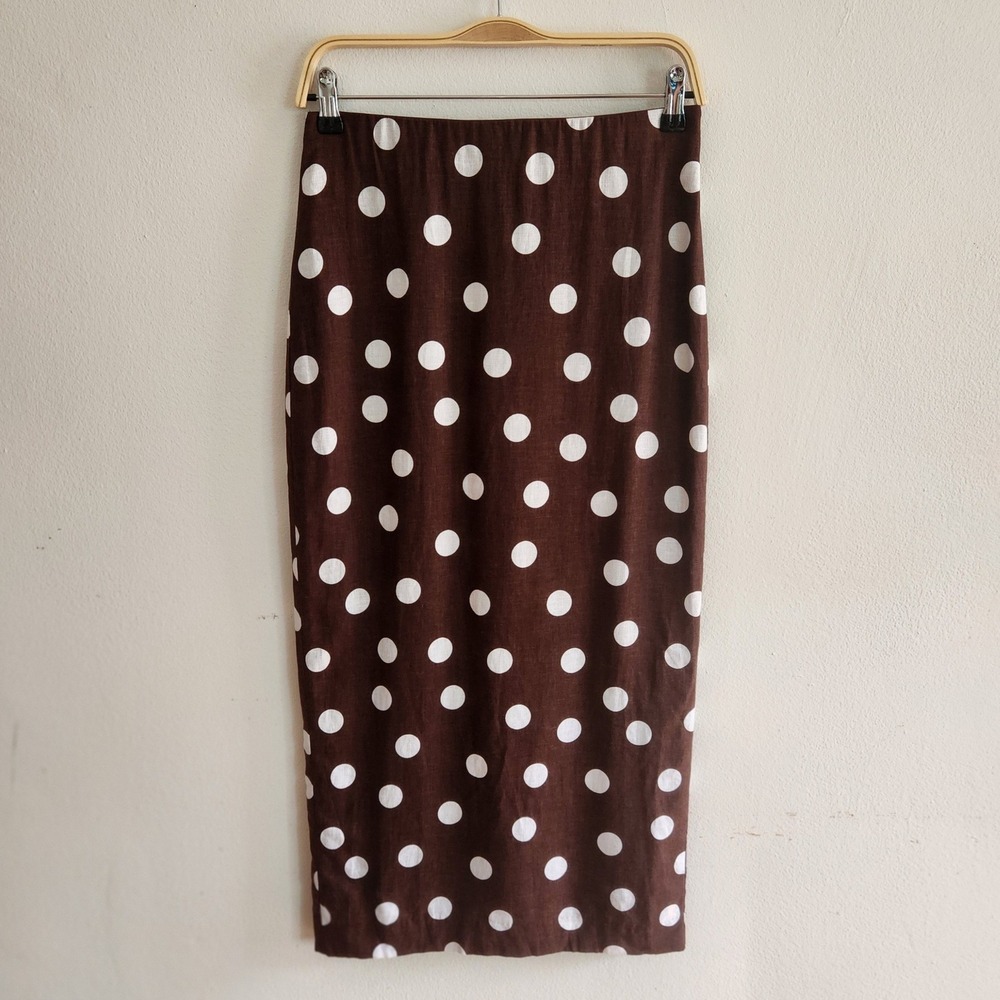 Ann Taylor Polka Dot Midi Pencil Skirt 2 Brown White Feminine Romantic Retro
